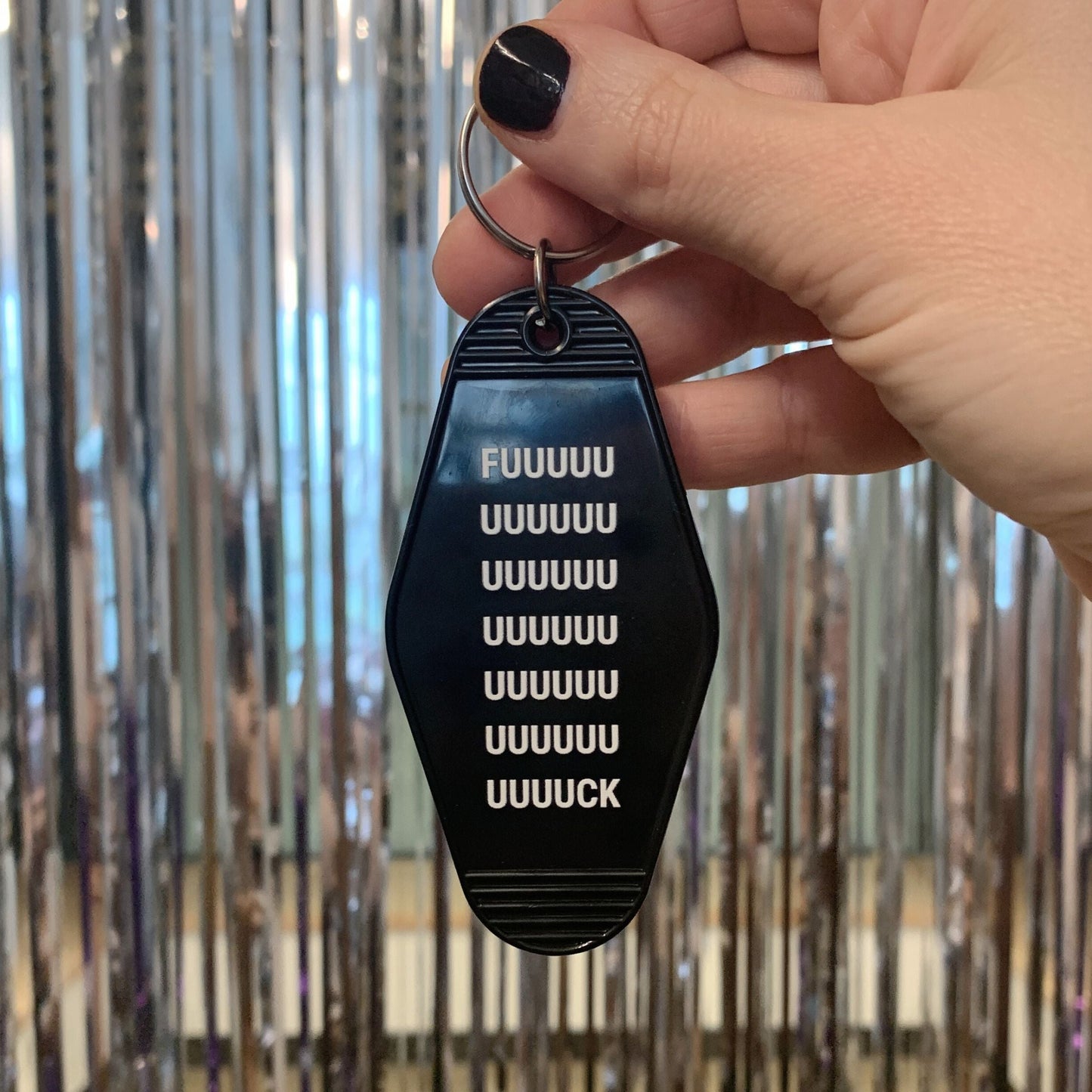 Fuuuuuuuuuuuck Motel Style Keychain in Black