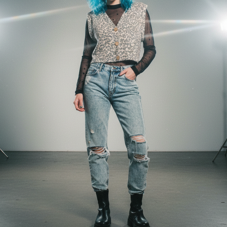 Fuzzy Animal Print Button Front Sweater Vest Cropped Top in Charcoal or Camel [Sizes SM–L]