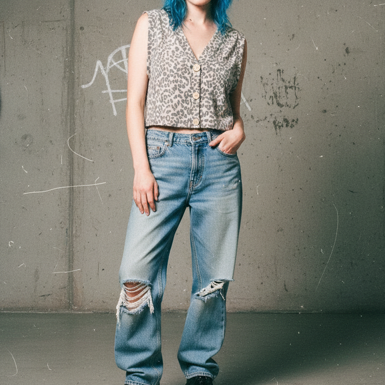 Fuzzy Animal Print Button Front Sweater Vest Cropped Top in Charcoal or Camel [Sizes SM–L]