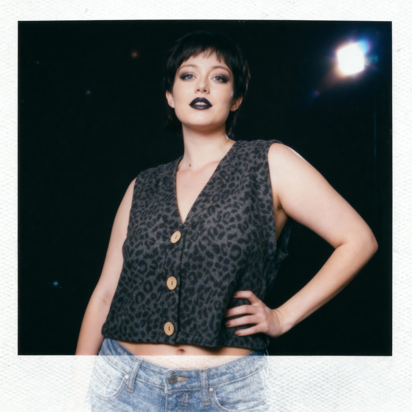 Fuzzy Animal Print Button Front Sweater Vest Cropped Top in Charcoal or Camel [Sizes SM–L]