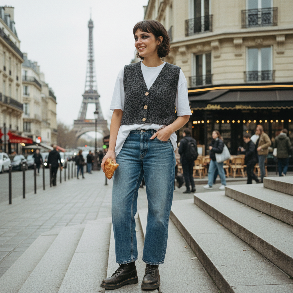 Fuzzy Animal Print Button Front Sweater Vest Cropped Top in Charcoal or Camel [Sizes SM–L]