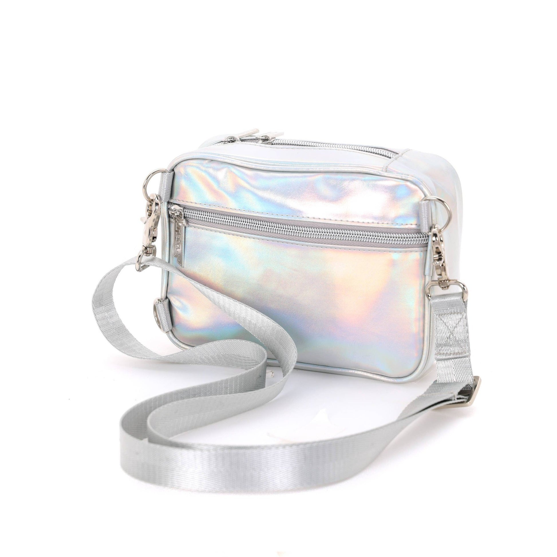 Fydelity Holographic Silver Crossbody "Sidekick" Sling Bag | Brick Bag Style Handbag Purse