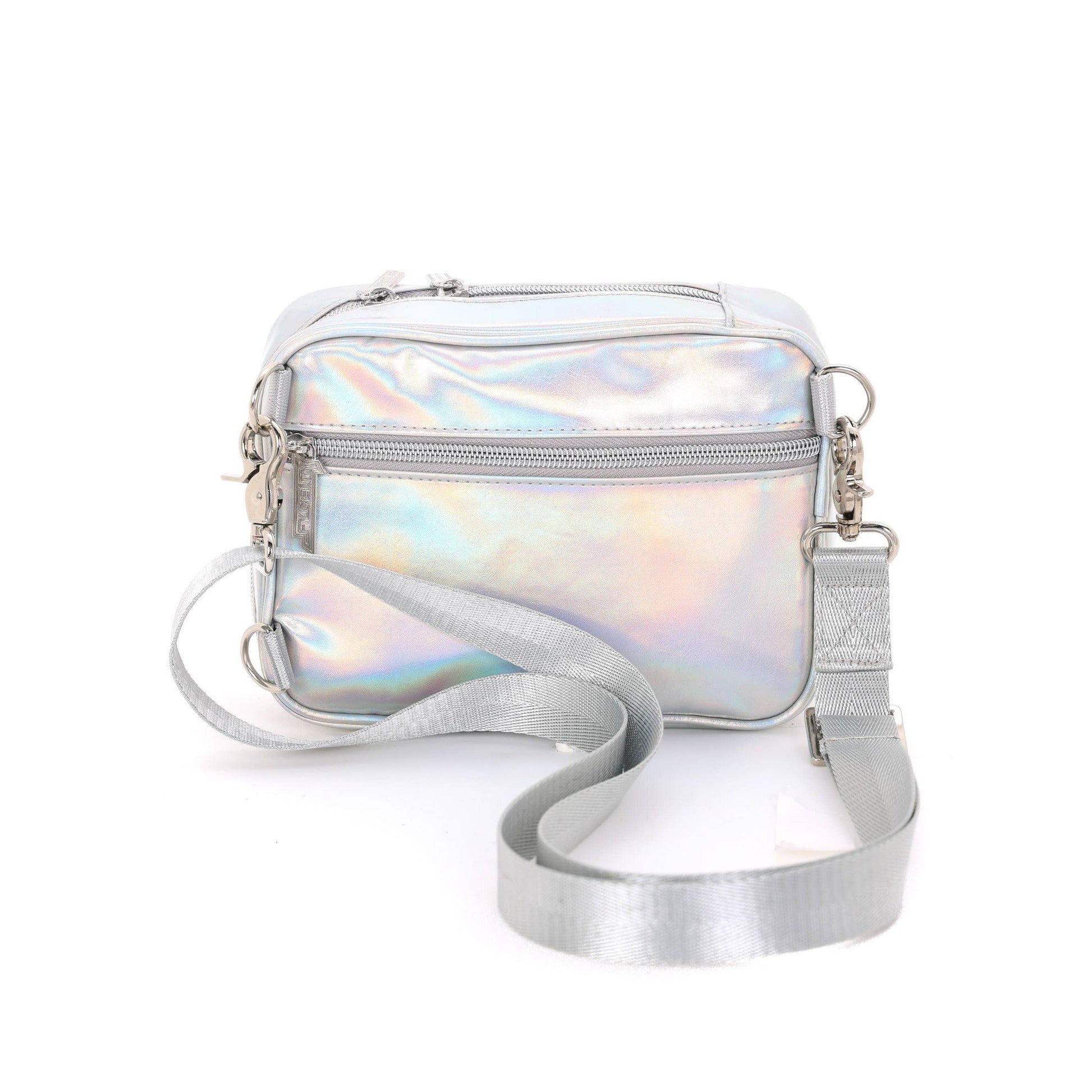 Fydelity Holographic Silver Crossbody "Sidekick" Sling Bag | Brick Bag Style Handbag Purse