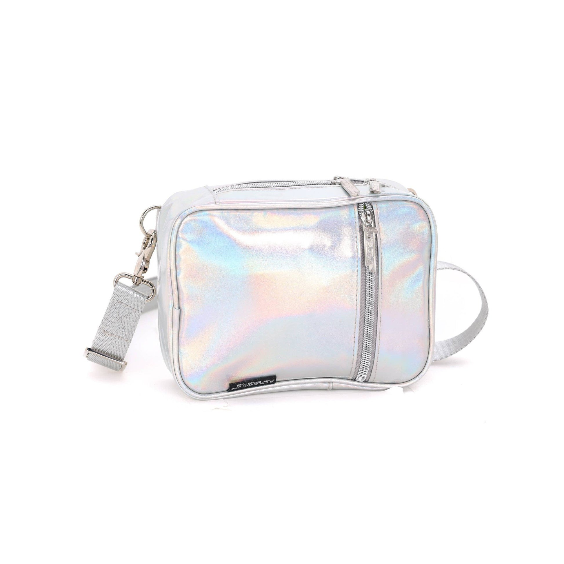 Fydelity Holographic Silver Crossbody "Sidekick" Sling Bag | Brick Bag Style Handbag Purse