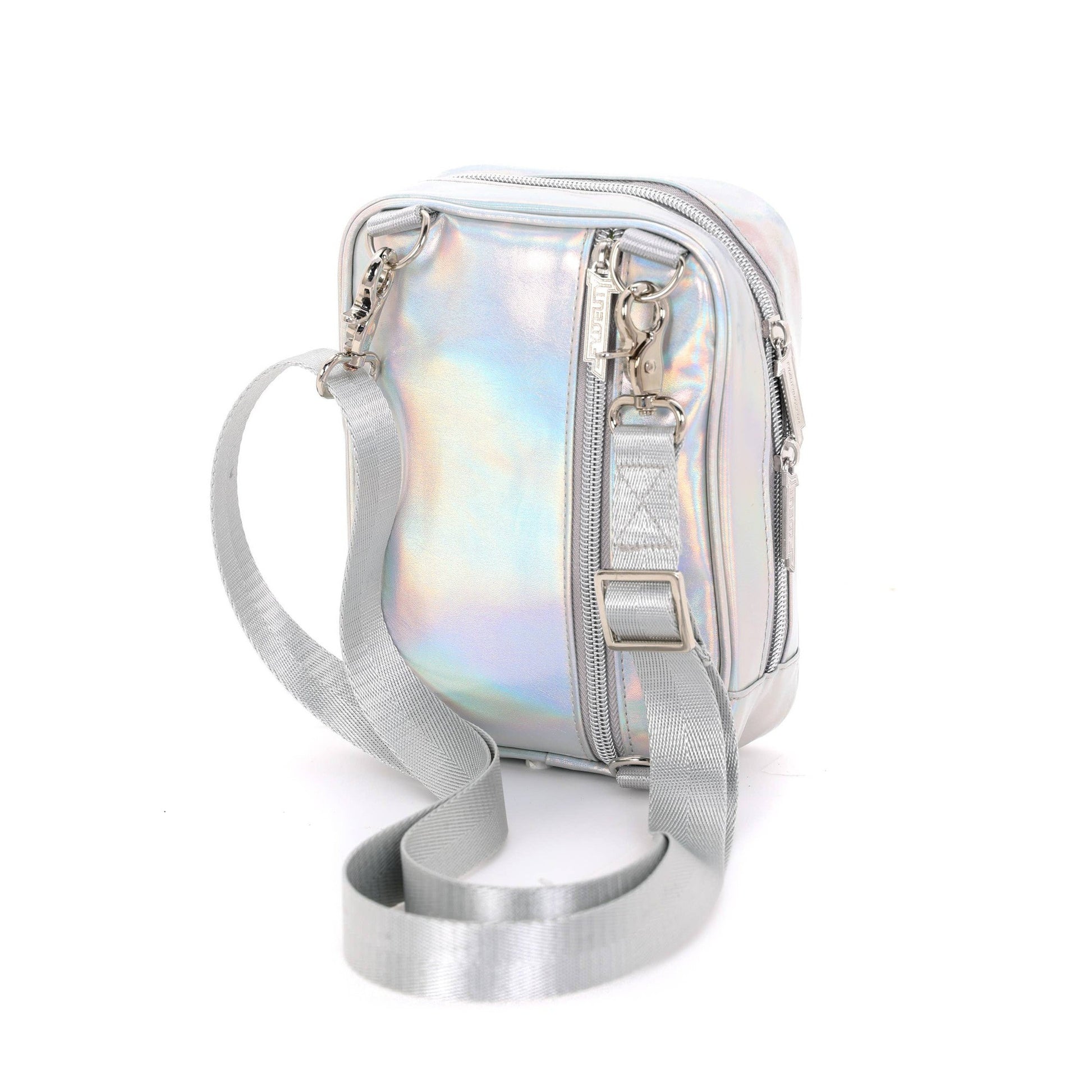 Fydelity Holographic Silver Crossbody "Sidekick" Sling Bag | Brick Bag Style Handbag Purse