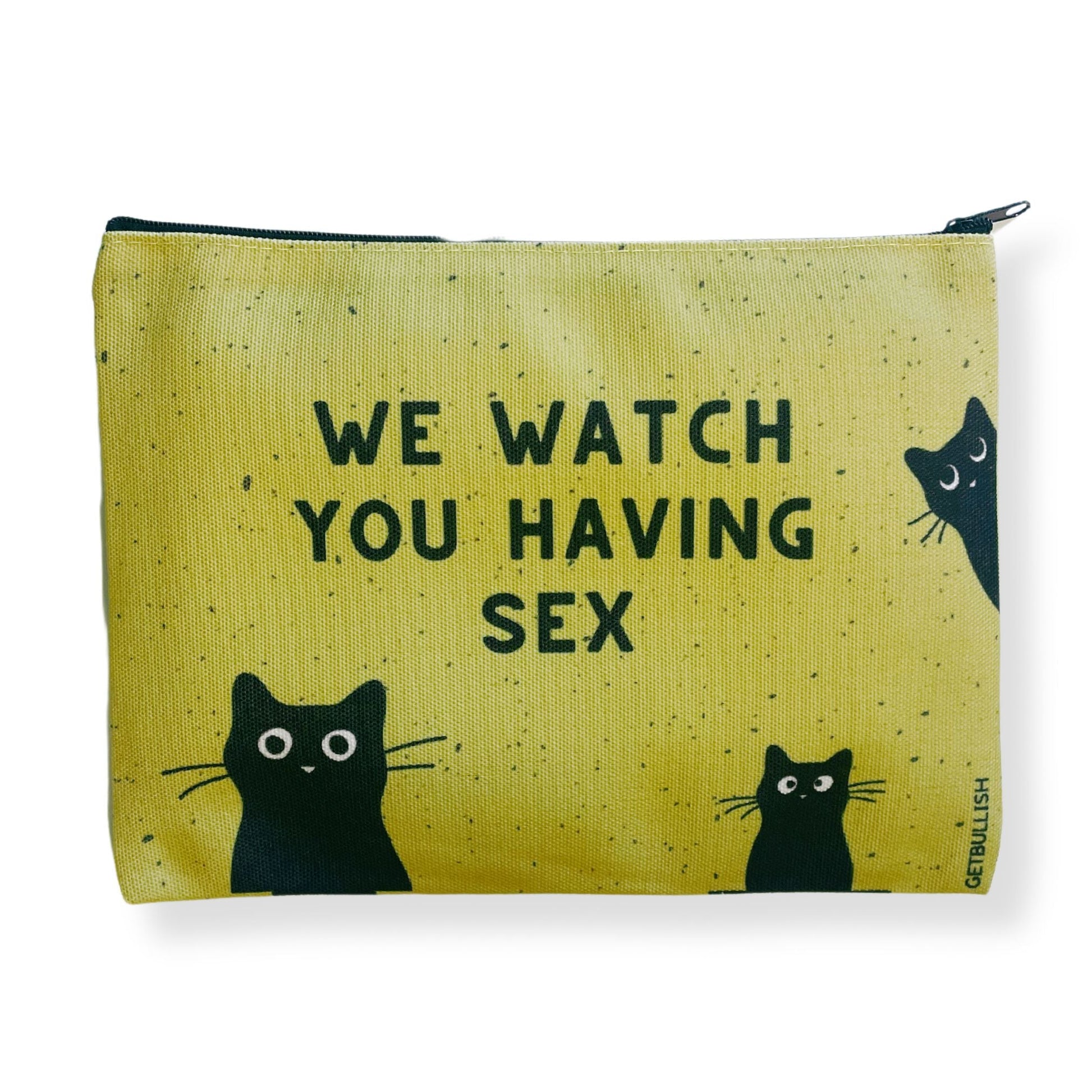 GB x Catnip Crazed We Watch You Having Sex Cats Canvas Zipper Pouch 9.5" x 7" | Cosmetics Bag or Pencil Case