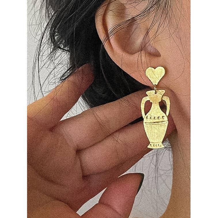 Gaby 18K Gold Vintage Heart Amphora Vase Earring | Gold Plating Over Brass-Flânerie by MAIQ-The Bullish Store