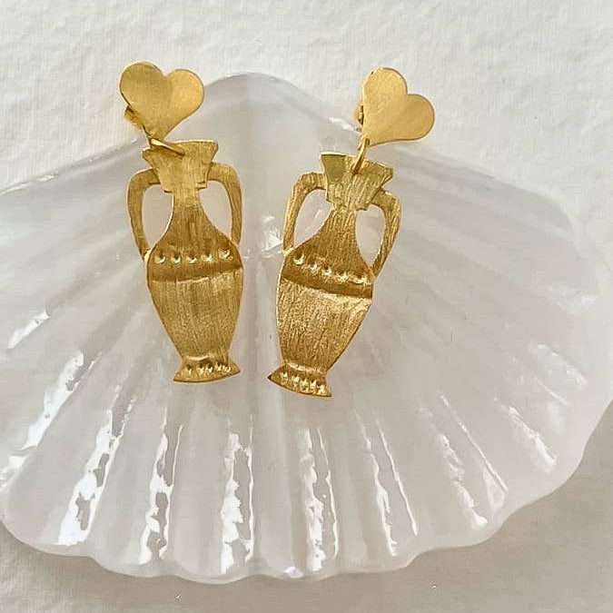 Gaby 18K Gold Vintage Heart Amphora Vase Earring | Gold Plating Over Brass-Flânerie by MAIQ-The Bullish Store
