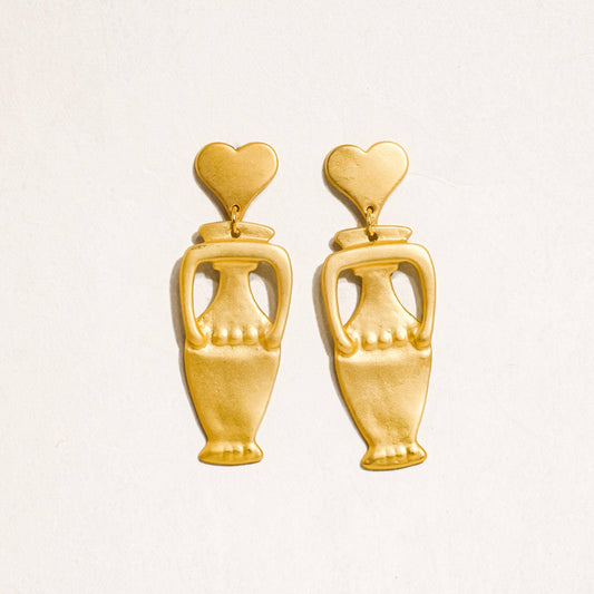 Gaby 18K Gold Vintage Heart Amphora Vase Earring | Gold Plating Over Brass-Flânerie by MAIQ-The Bullish Store