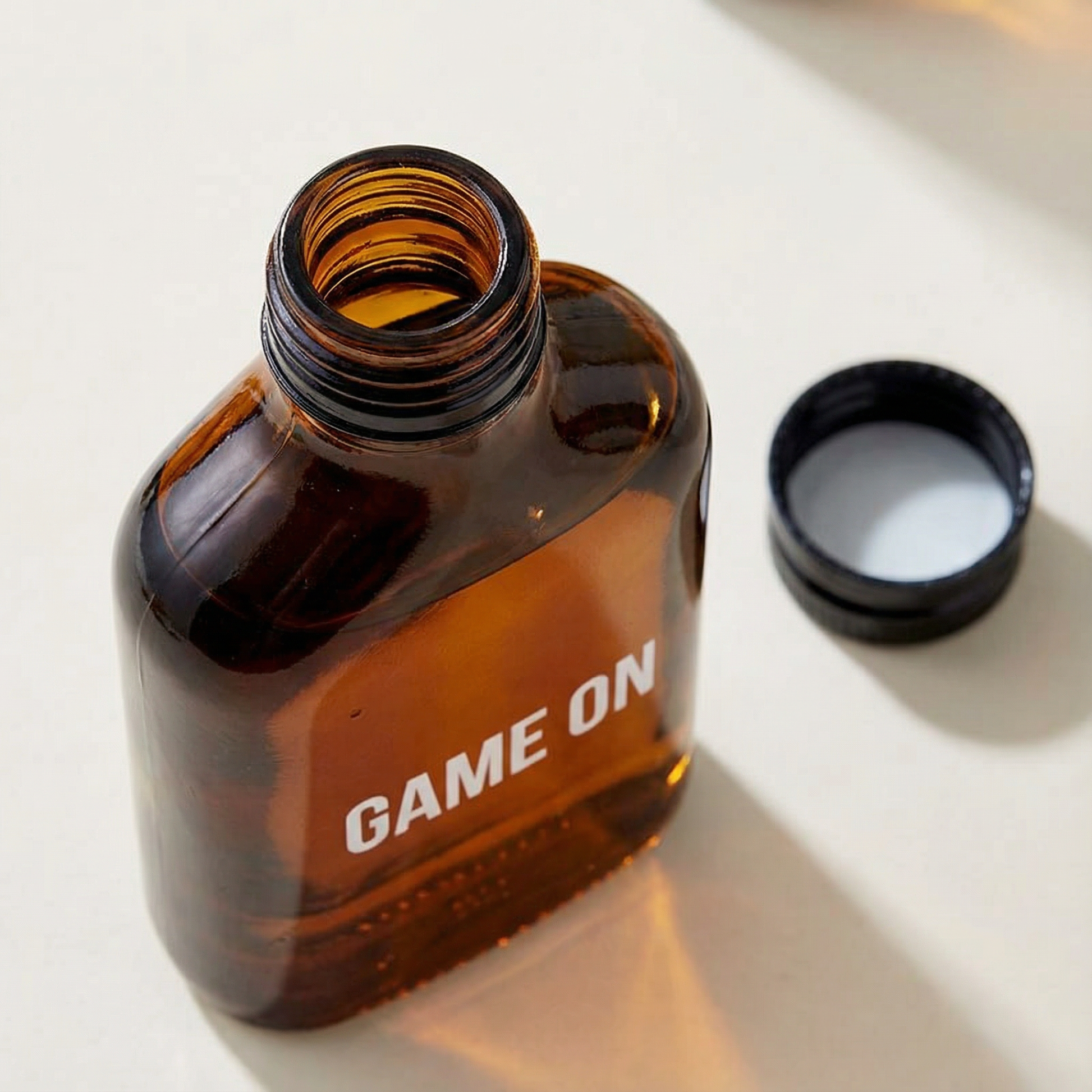 Game On Amber Mini Flask | Fathers Day, Dad Gift, Sports Themed Liquor Bottle | Glass