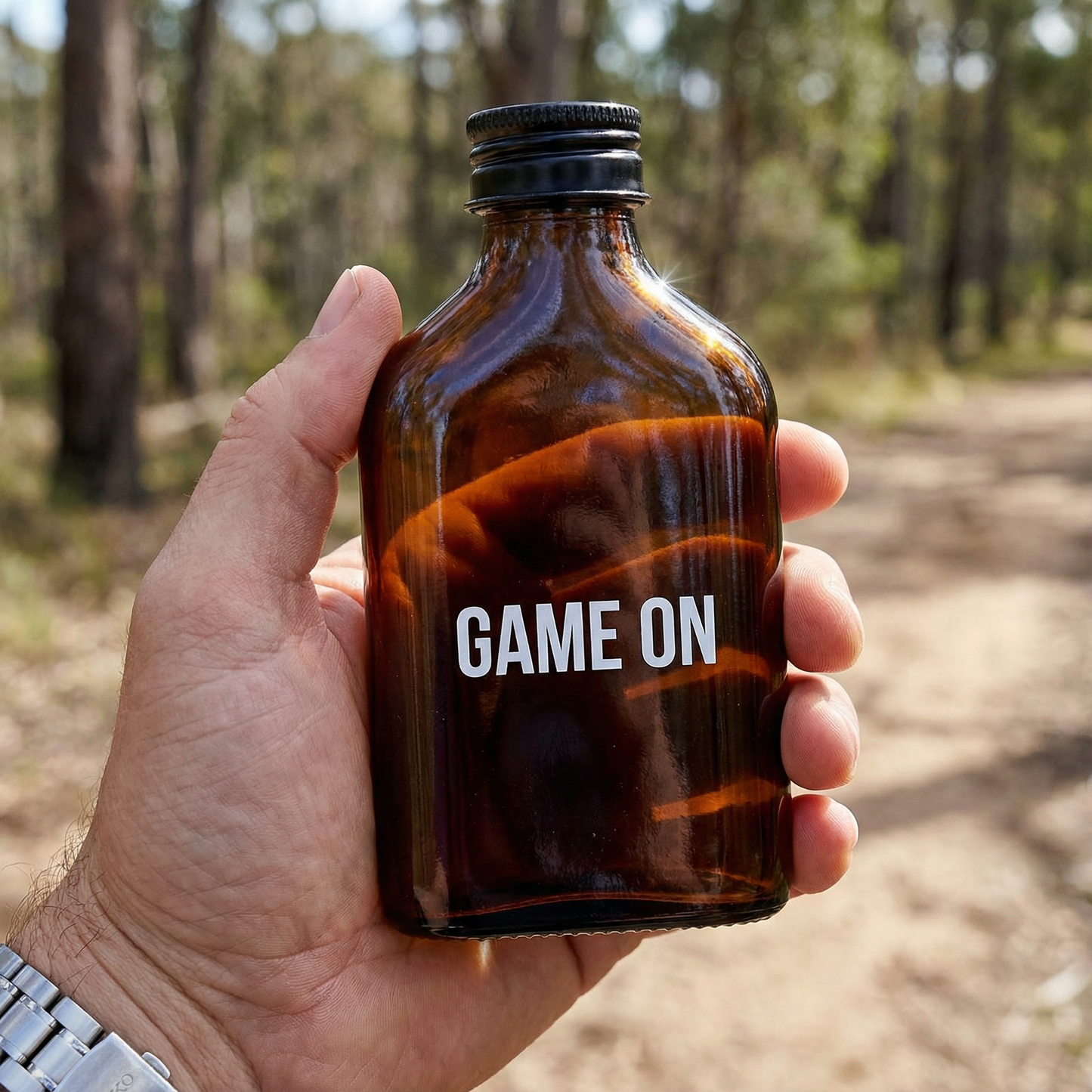 Game On Amber Mini Flask | Fathers Day, Dad Gift, Sports Themed Liquor Bottle | Glass