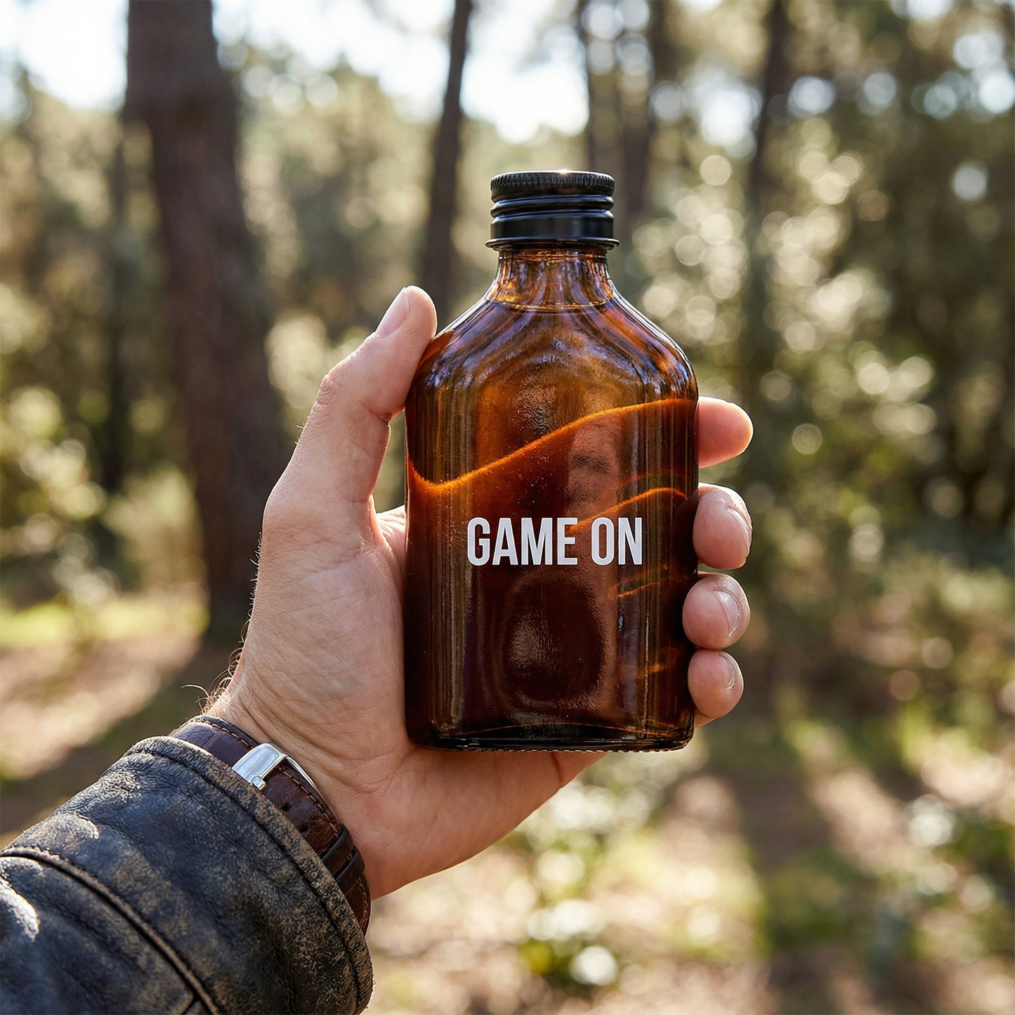 Game On Amber Mini Flask | Fathers Day, Dad Gift, Sports Themed Liquor Bottle | Glass