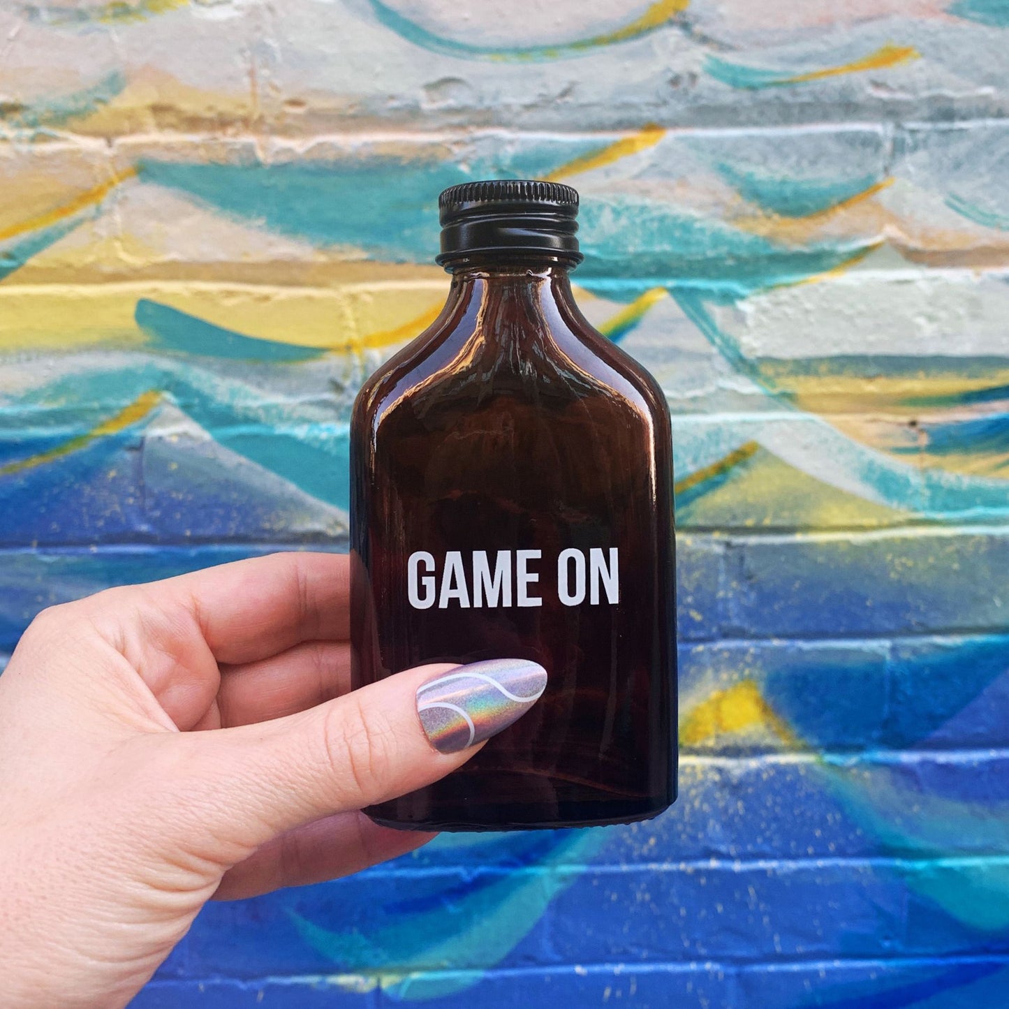 Game On Amber Mini Flask | Glass | Fathers Day, Dad Gift, Sports Themed Bottle