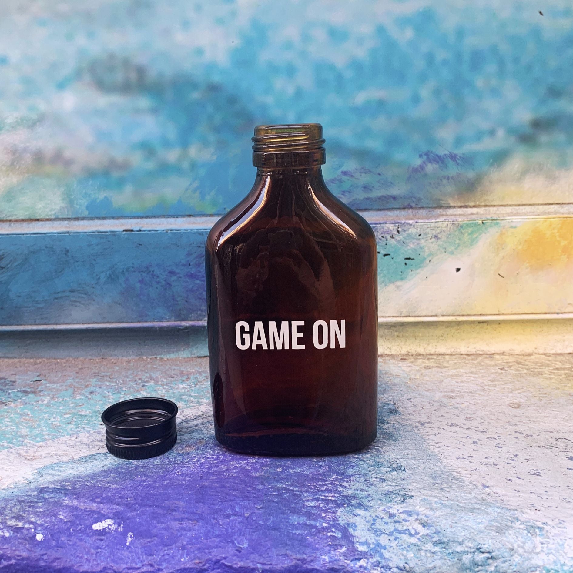 Game On Amber Mini Flask | Glass | Fathers Day, Dad Gift, Sports Themed Bottle