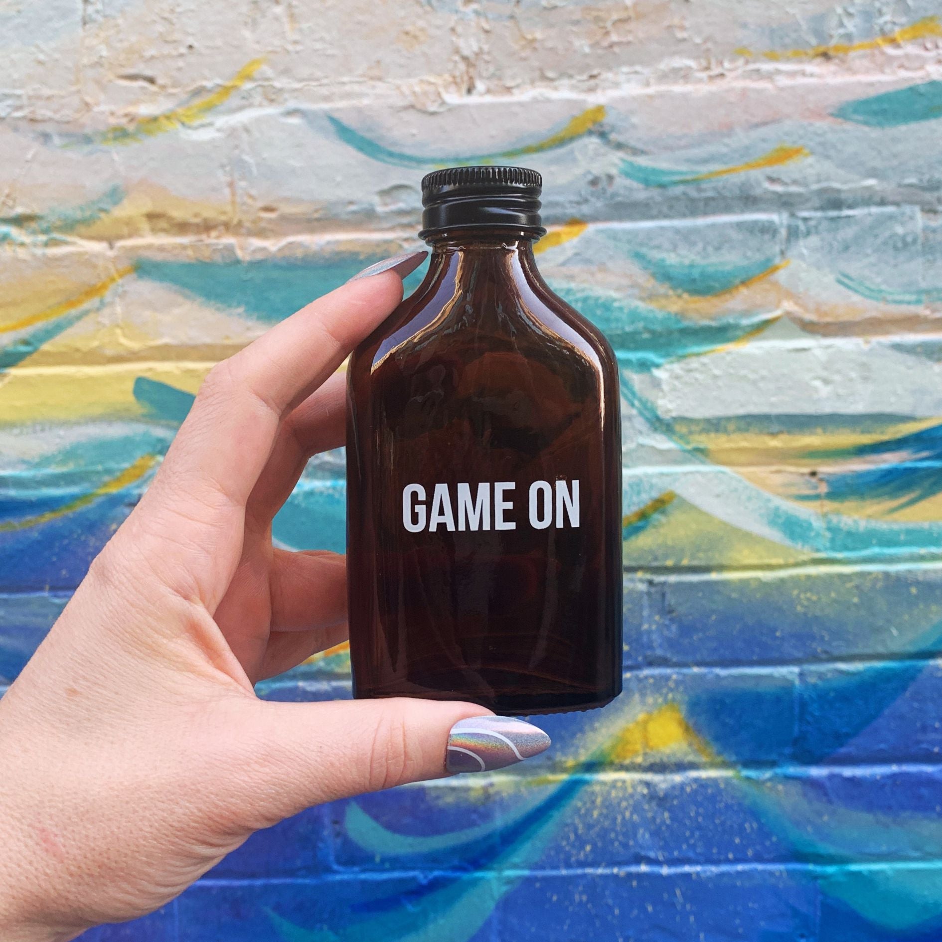 Game On Amber Mini Flask | Glass | Fathers Day, Dad Gift, Sports Themed Bottle