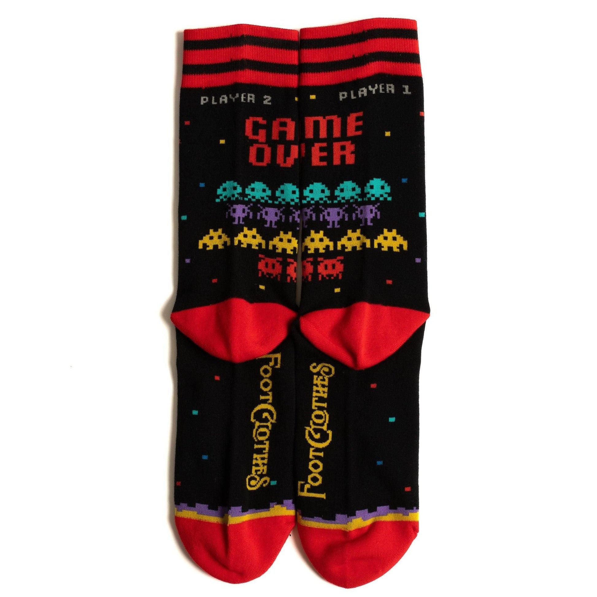 Game Over 80s Video Game Crew Socks | Colorful Vintage Games Design Socks