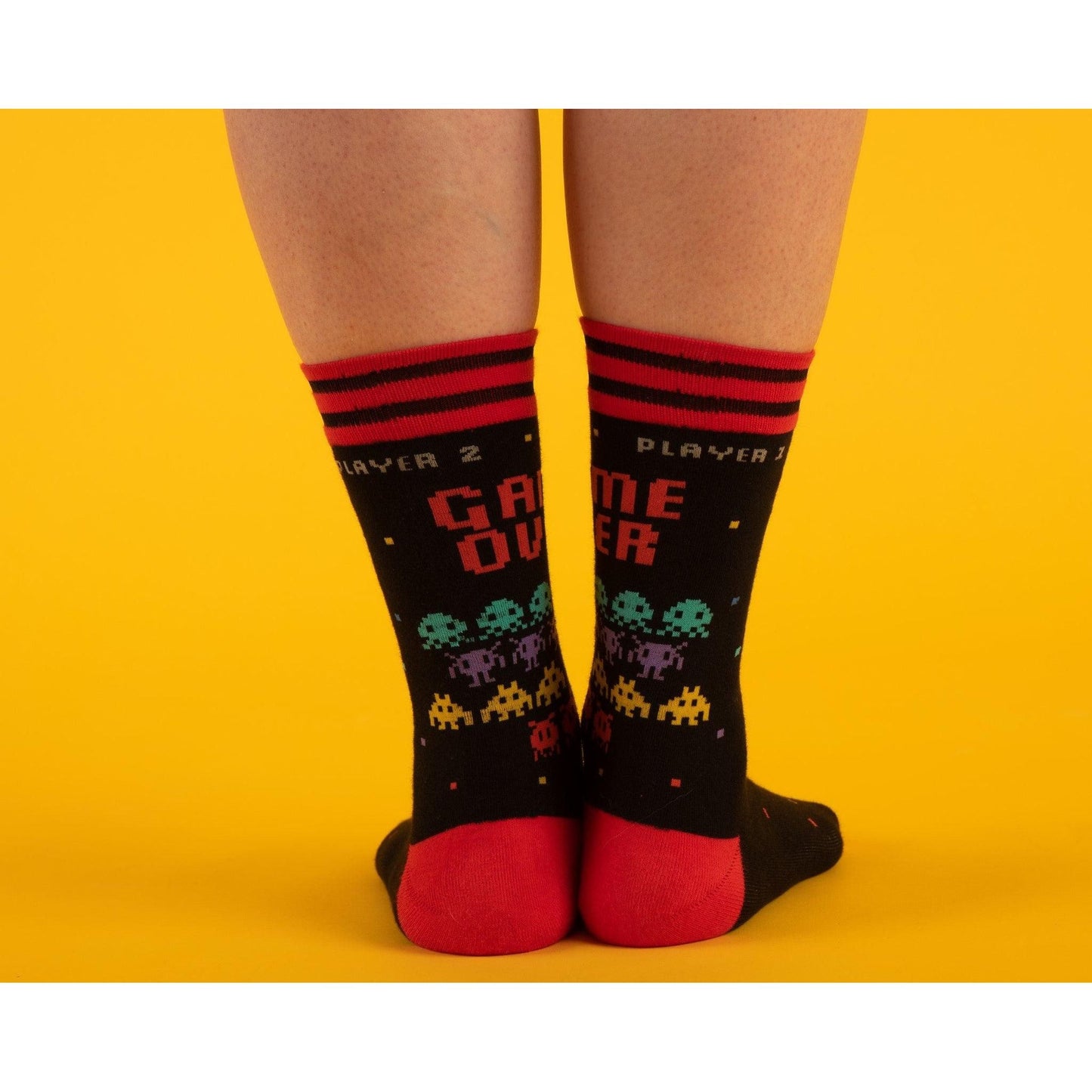 Game Over 80s Video Game Crew Socks | Colorful Vintage Games Design Socks