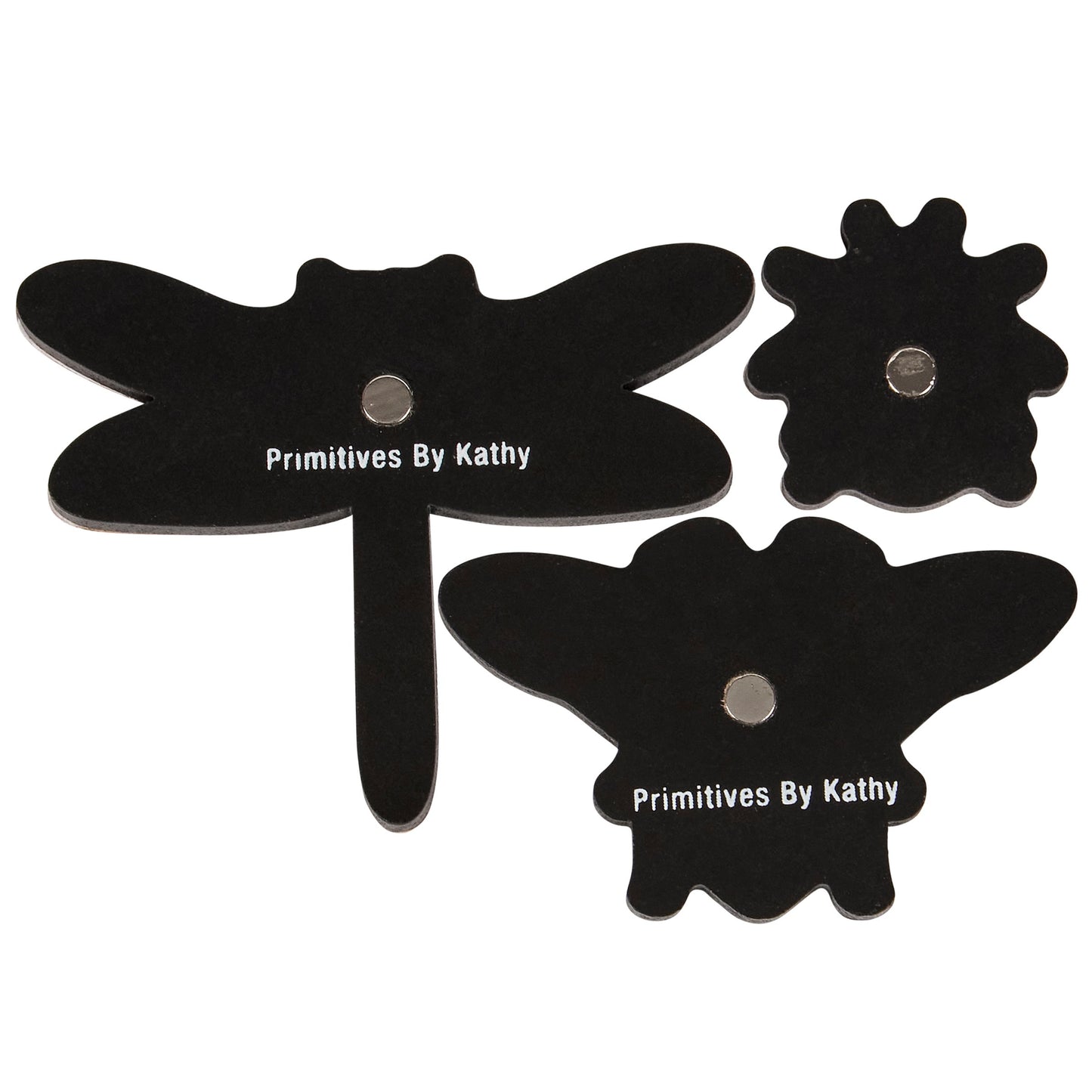 Back of bugs-shaped magnets on a white background
