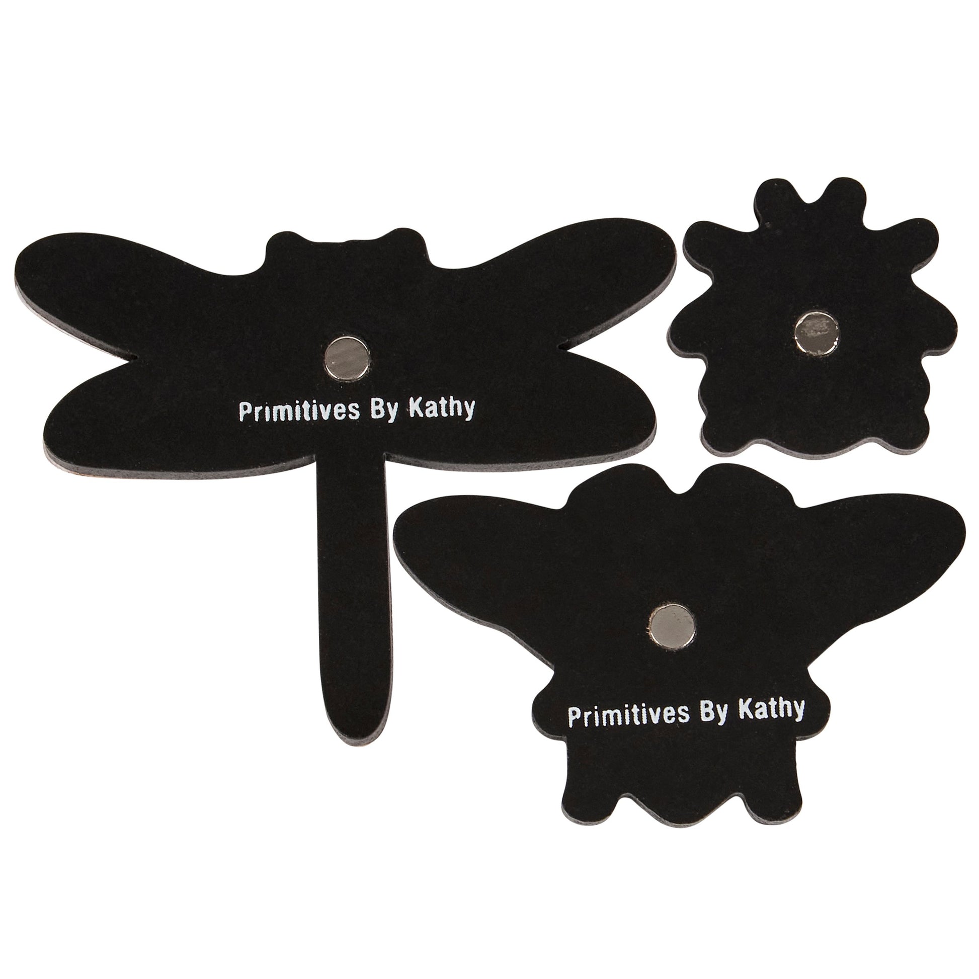 Back of bugs-shaped magnets on a white background