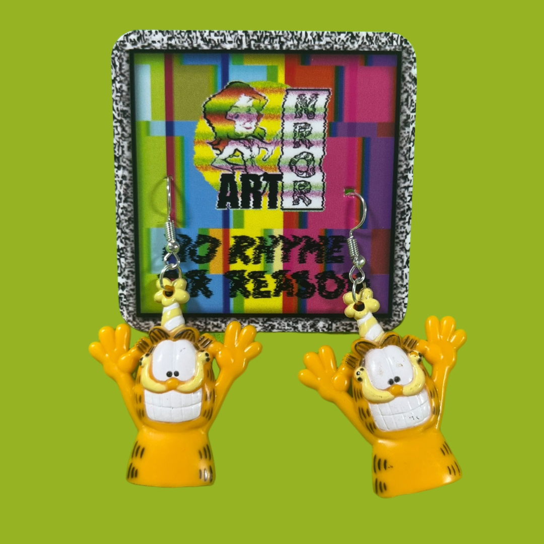 Garfield Birthday Cupcake Pick Earrings | 90s Vintage Upcycled Charm Earrings