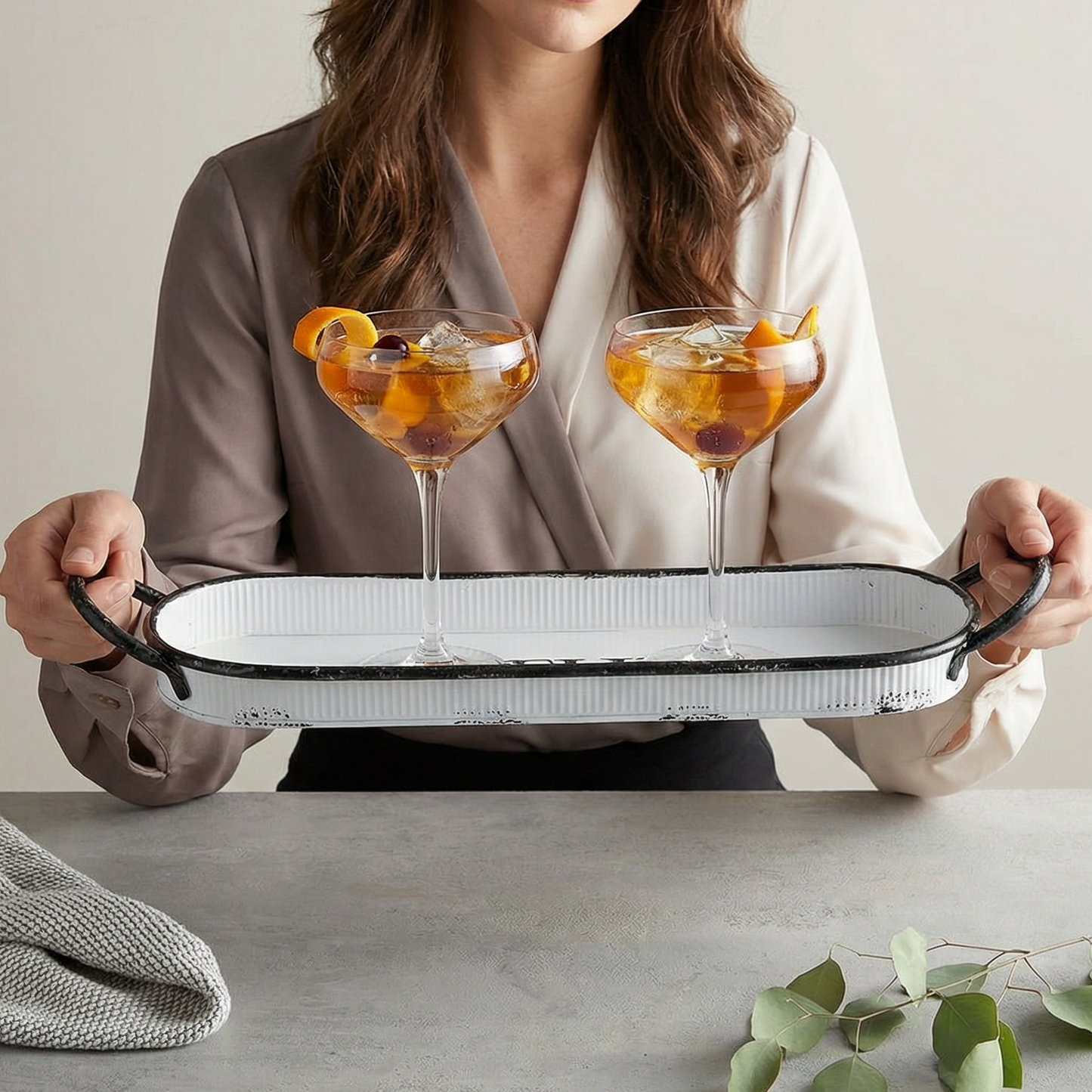 Gather Oval Tray | Decorative Metal Rustic Serving Tray | 20" x 6.5"