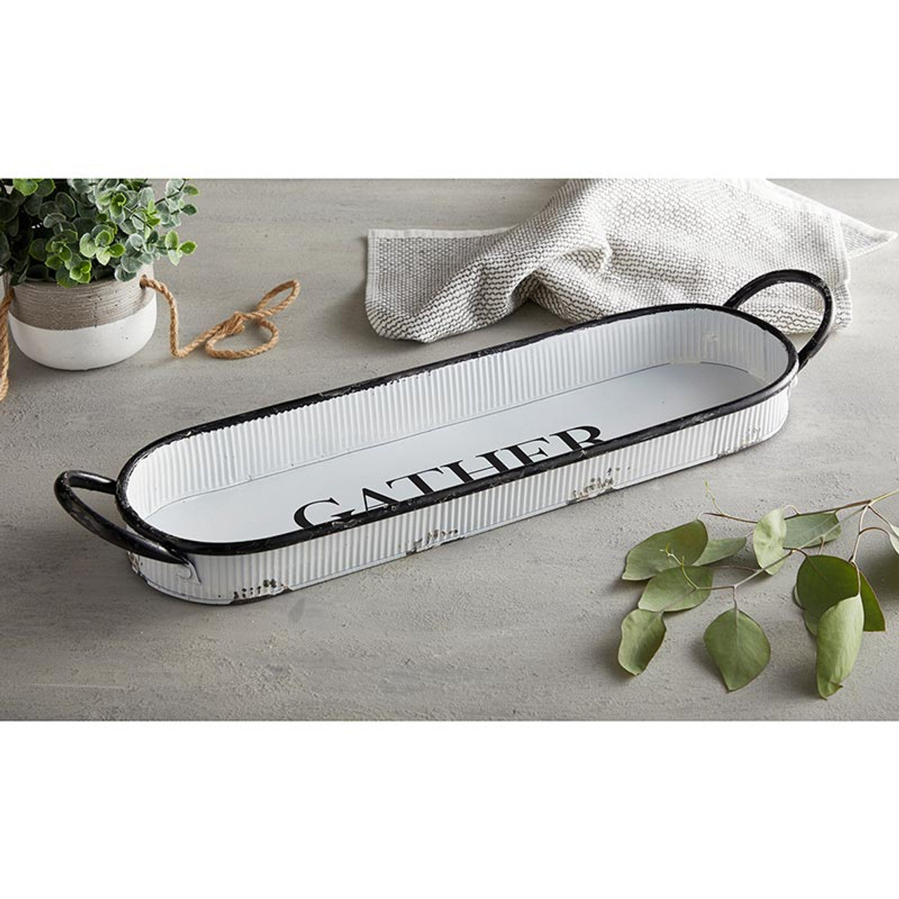 Gather Oval Tray | Decorative Metal Rustic Serving Tray | 20" x 6.5"