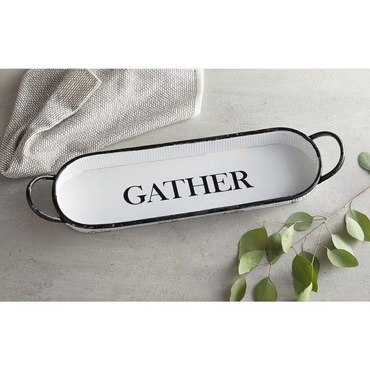 Gather Oval Tray | Decorative Metal Rustic Serving Tray | 20" x 6.5"