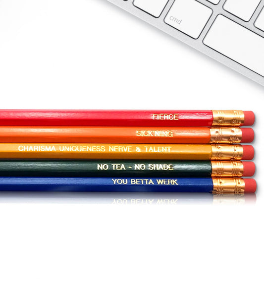 Gay Pride Ru Paul Drag Race Pencils | Unsharpened Wooden Pencils With Wordings | 8“ x 2.5"