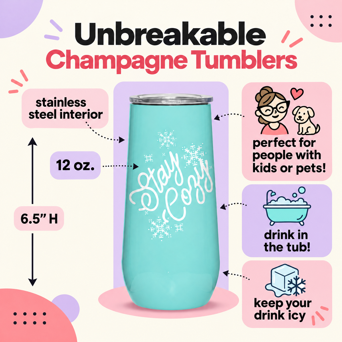 Unbreakable Champagne Tumbler | Stainless Steel Insulated Flute | 3 Styles-Creative Brands-The Bullish Store