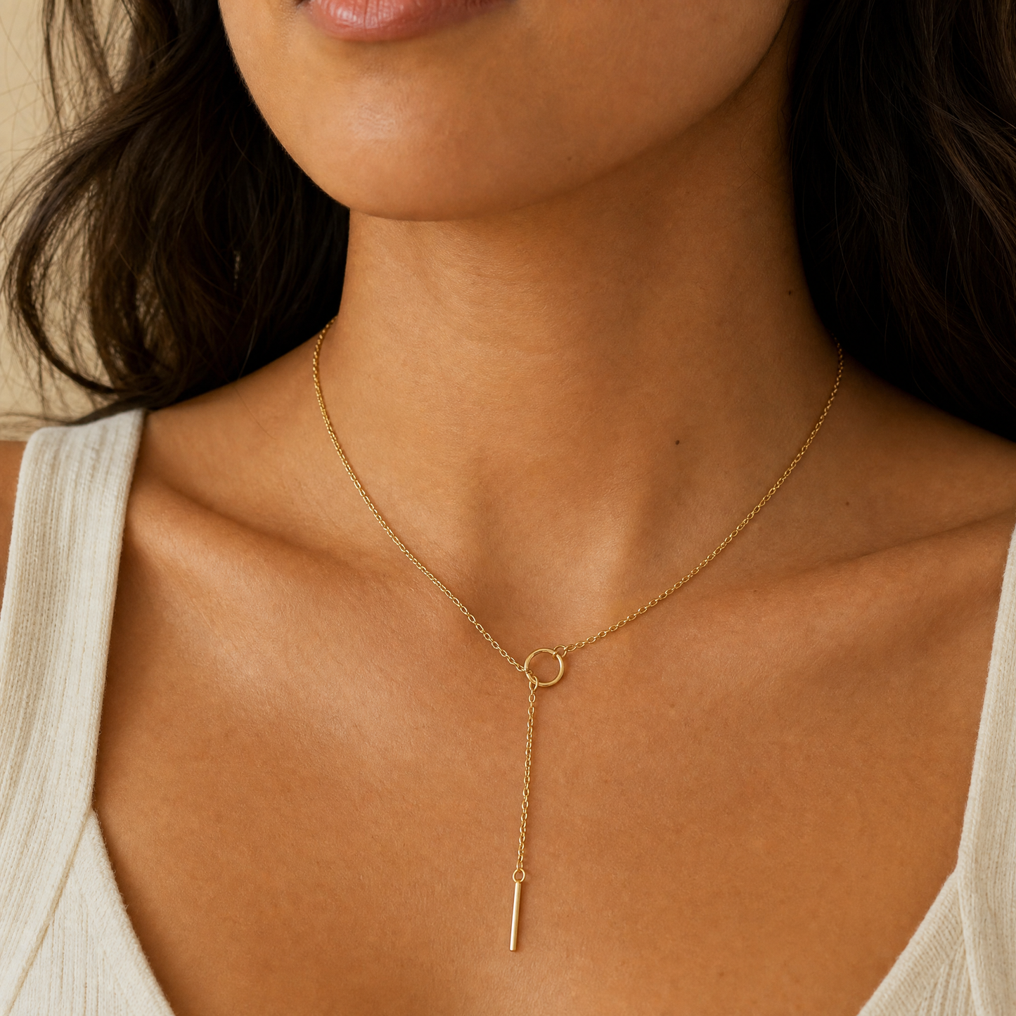 Gold Lariat Minimalist Bar Necklace | Fine Gold Chain with Bar Pendant | Everyday Dainty-Paper & Quartz-The Bullish Store