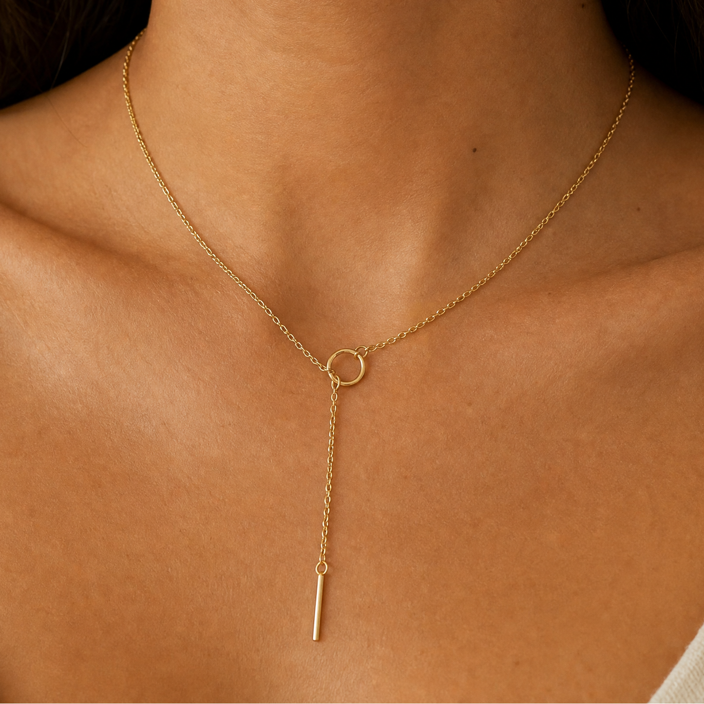 Gold Lariat Minimalist Bar Necklace | Fine Gold Chain with Bar Pendant | Everyday Dainty-Paper & Quartz-The Bullish Store