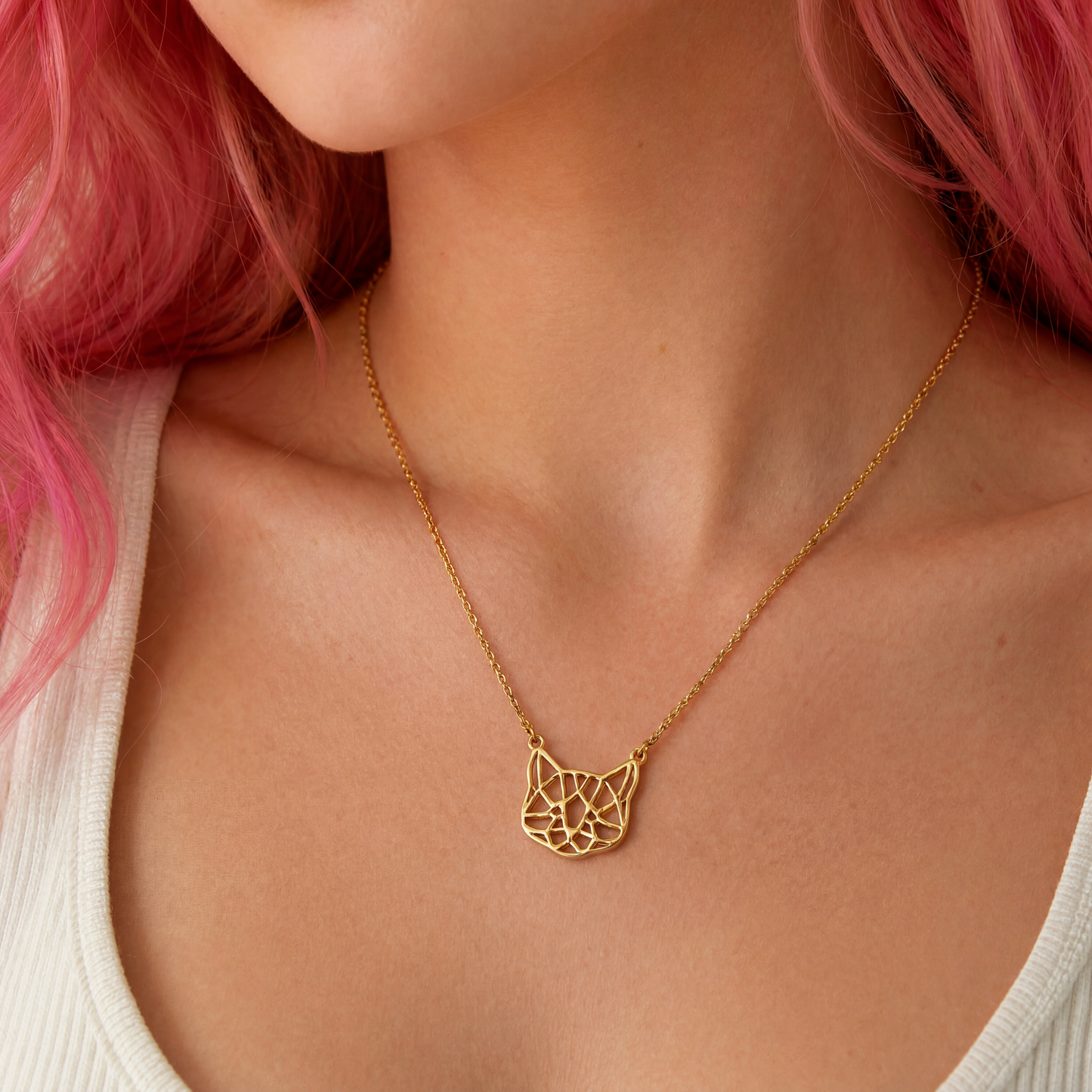 Openwork Cat Necklace | Kitty Face Pendant | 20" Chain + Extender | Gold or Silver