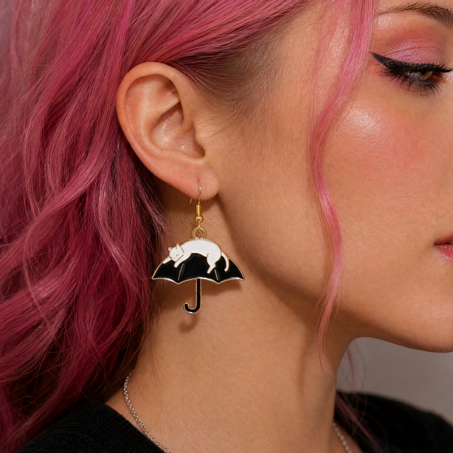 Cat Climbing Umbrella Earrings
