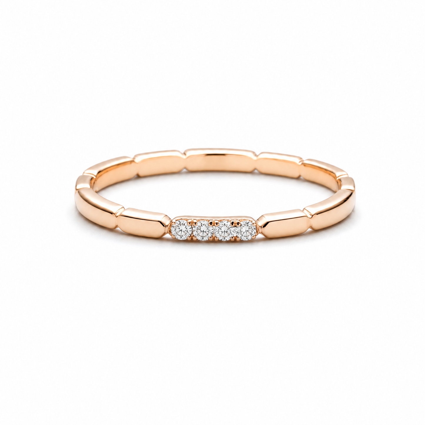 Rose Gold Perfect Minimalist Notched Ring | Delicate Band with Tiny Stones | Sizes 6–8