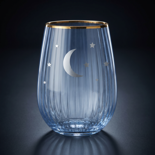 Moon and Stars Beveled Stemless Wine Glass | 19 Oz.