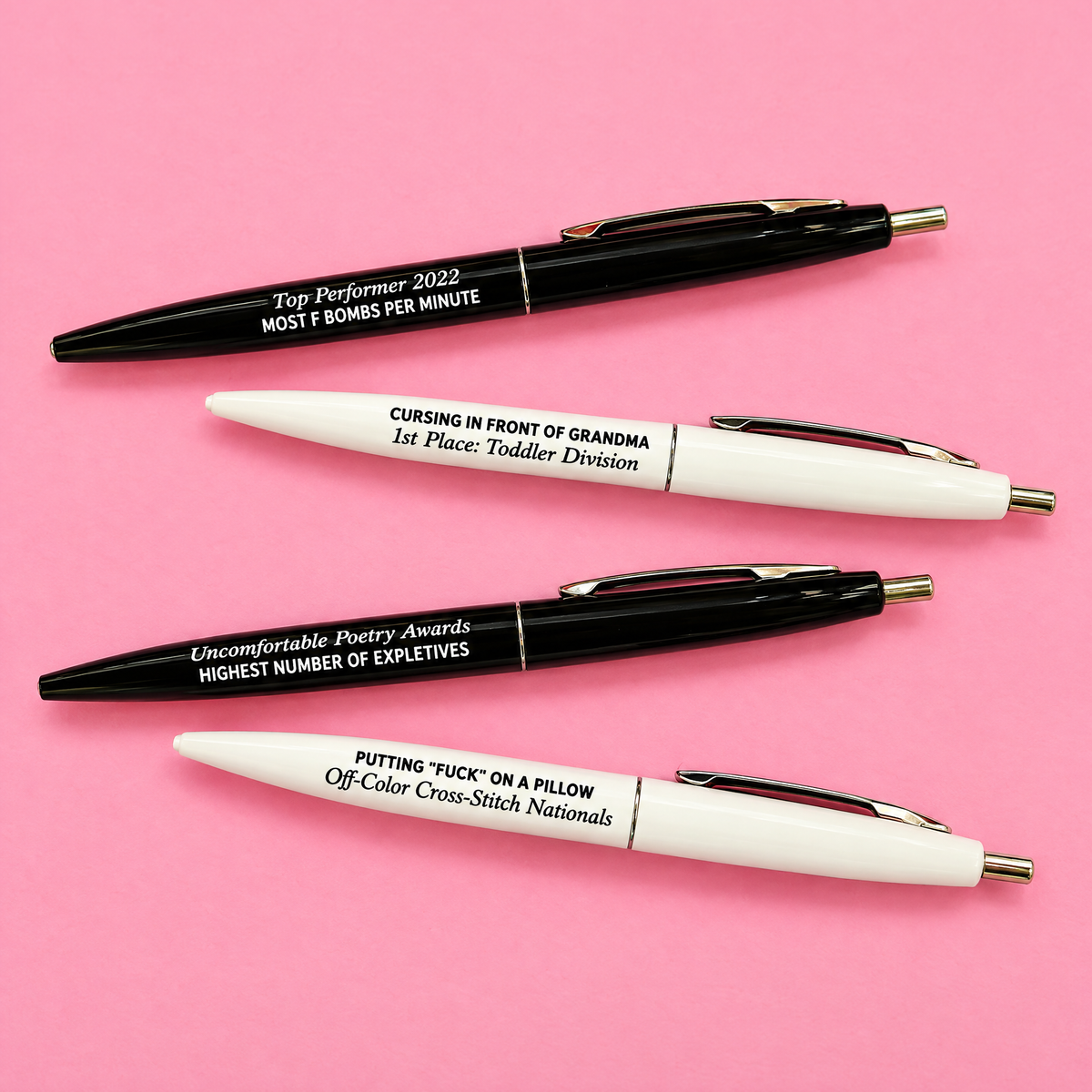 Prolific Swearing Awards Pen Set | 4 Vintage-Style Black Ink Pens