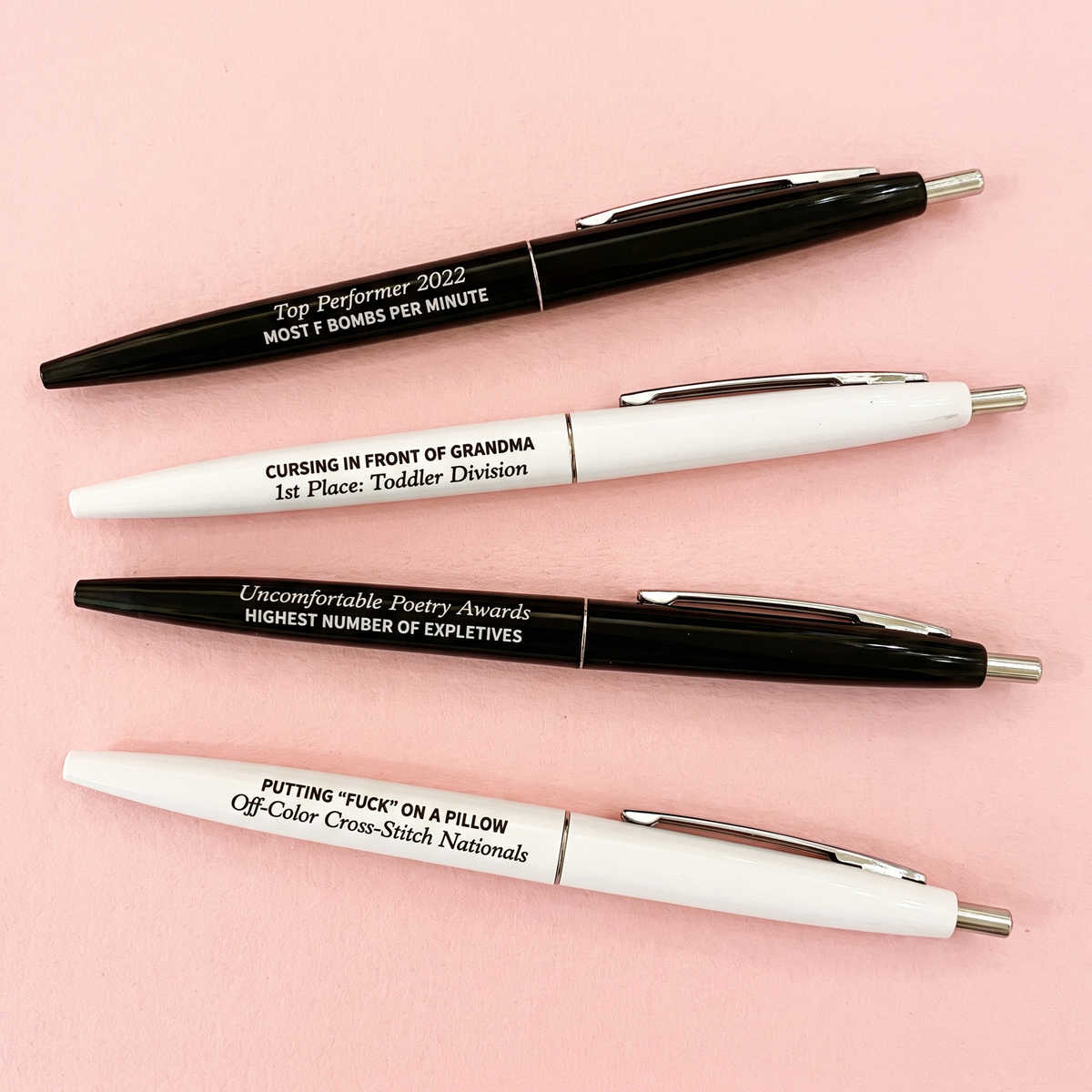 Prolific Swearing Awards Pen Set | 4 Vintage-Style Black Ink Pens