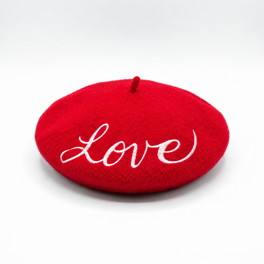 Love Embroidered Beret in Red-Bewaltz-The Bullish Store