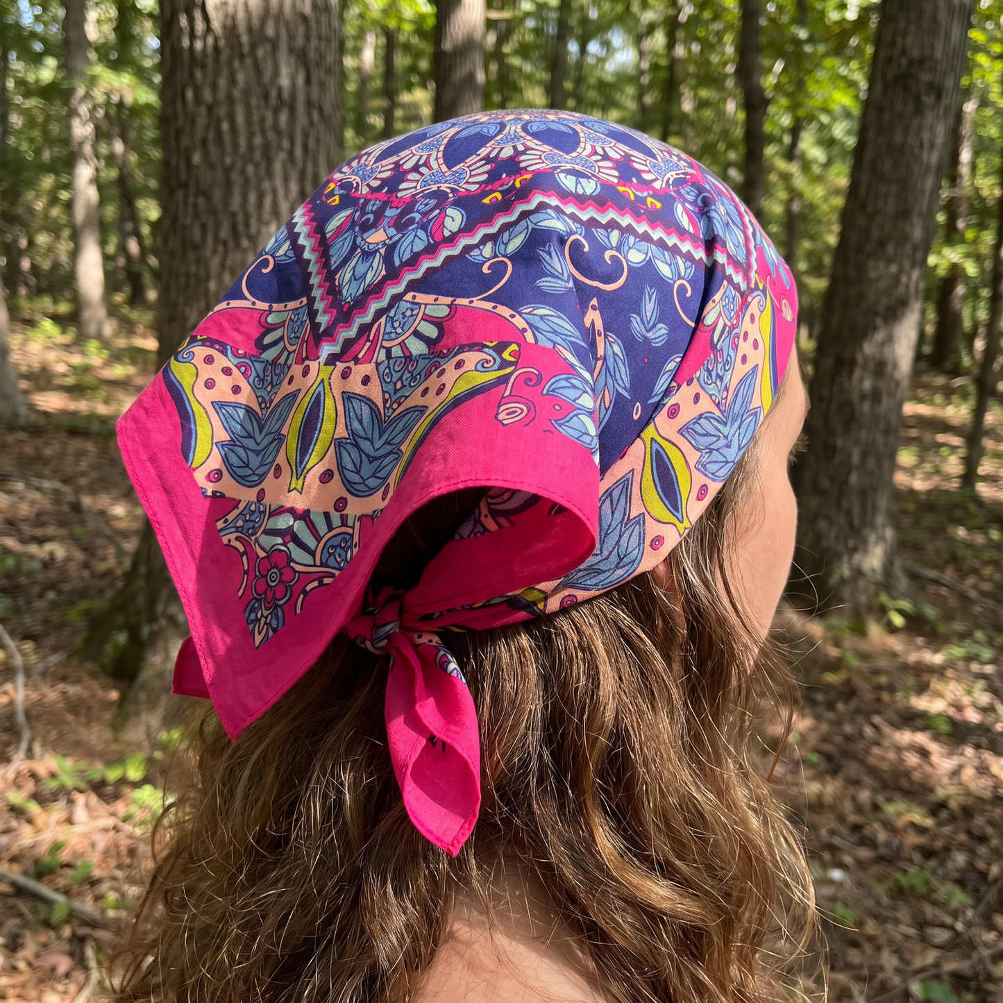Shocking Magenta Bandana | Bold Leaf & Nature Pattern Cotton Bandana-Paper & Quartz-The Bullish Store