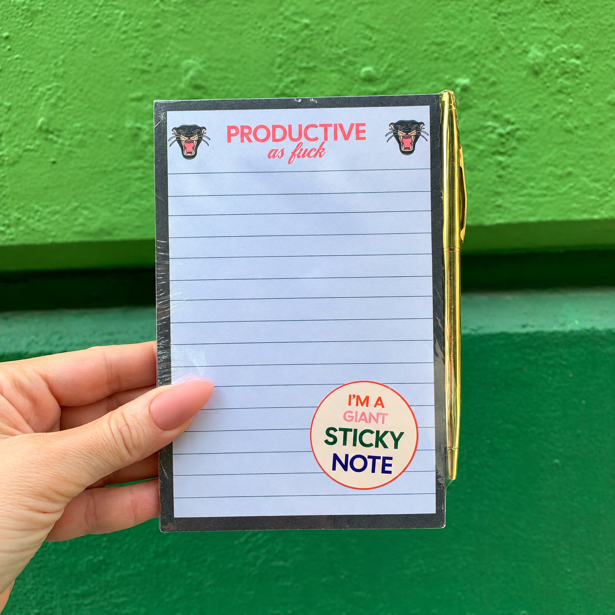 Productive as Fuck Sticky Notepad with Gold Pen Gift Set | 4 x 6