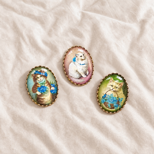 Victorian Cats 3-Piece Handmade Glass Magnets | 8 Styles