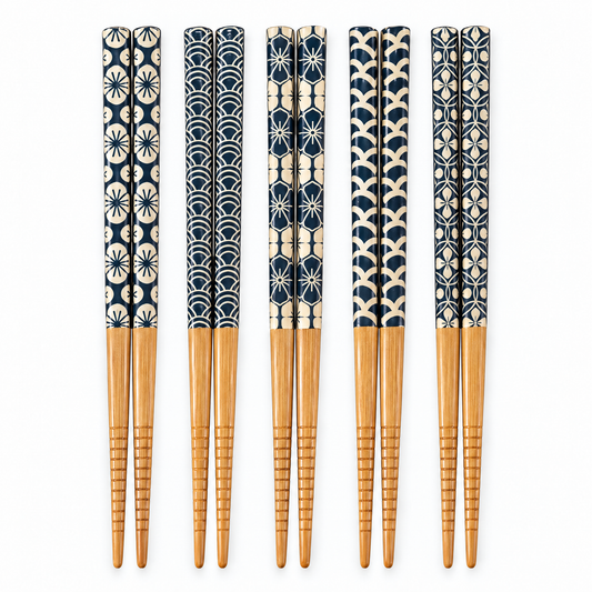 5-Piece Patterned Bamboo Chopsticks Set | Gift Box-Urban Tokyo-The Bullish Store
