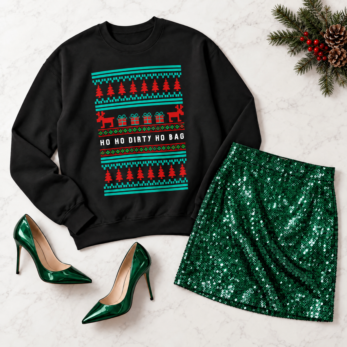 Ho Ho Dirty Ho Bag "Ugly Christmas Sweater" Unisex Heavy Blend™ Crewneck Sweatshirt (Sizes S-5X)