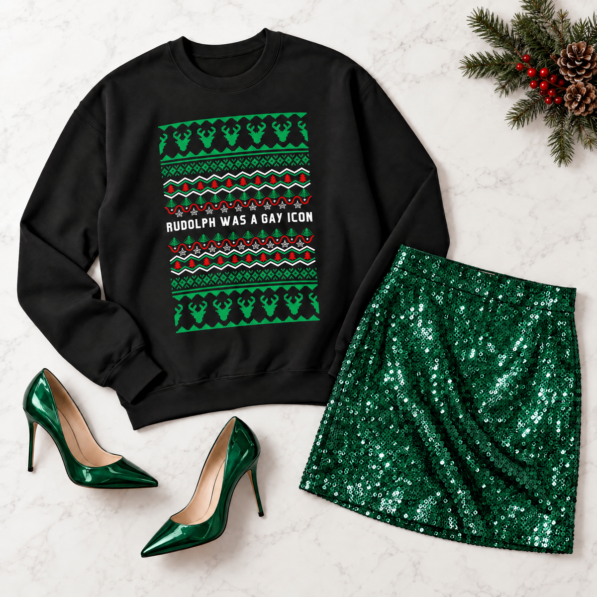Rudolph Was a Gay Icon "Ugly Christmas Sweater" Unisex Heavy Blend™ Crewneck Sweatshirt (Sizes S-5X)