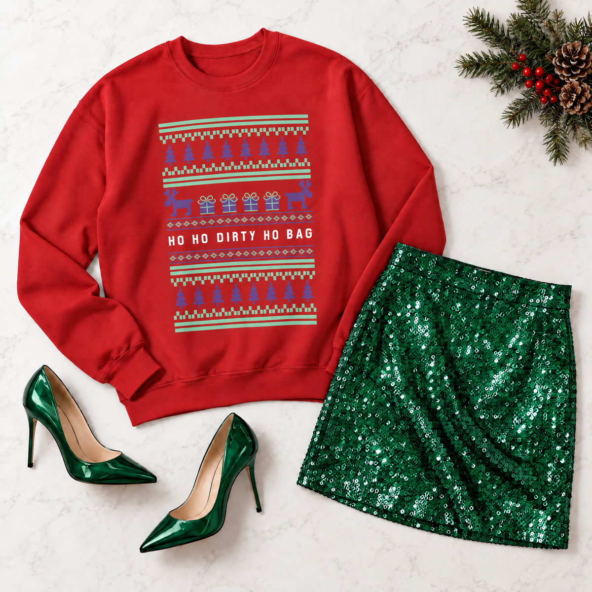 Ho Ho Dirty Ho Bag "Ugly Christmas Sweater" Unisex Heavy Blend™ Crewneck Sweatshirt (Sizes S-5X)