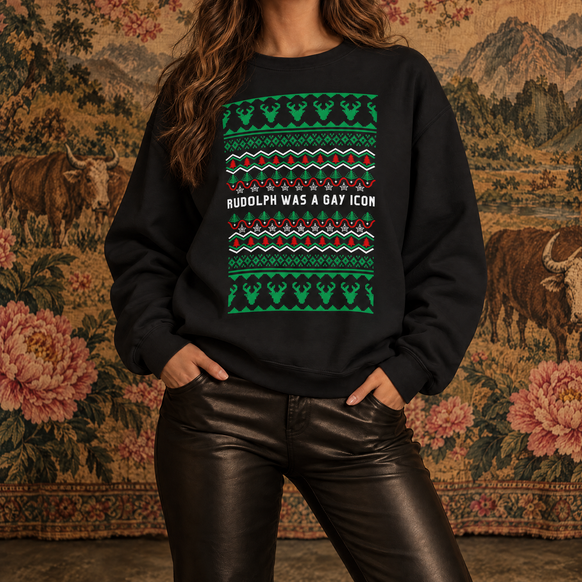 Rudolph Was a Gay Icon "Ugly Christmas Sweater" Unisex Heavy Blend™ Crewneck Sweatshirt (Sizes S-5X)