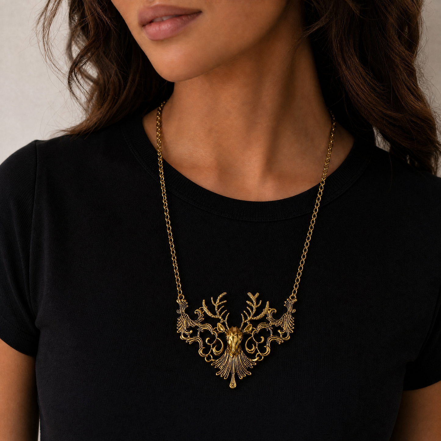 Baroque Reindeer Statement Necklace | 4" Bold Pendant