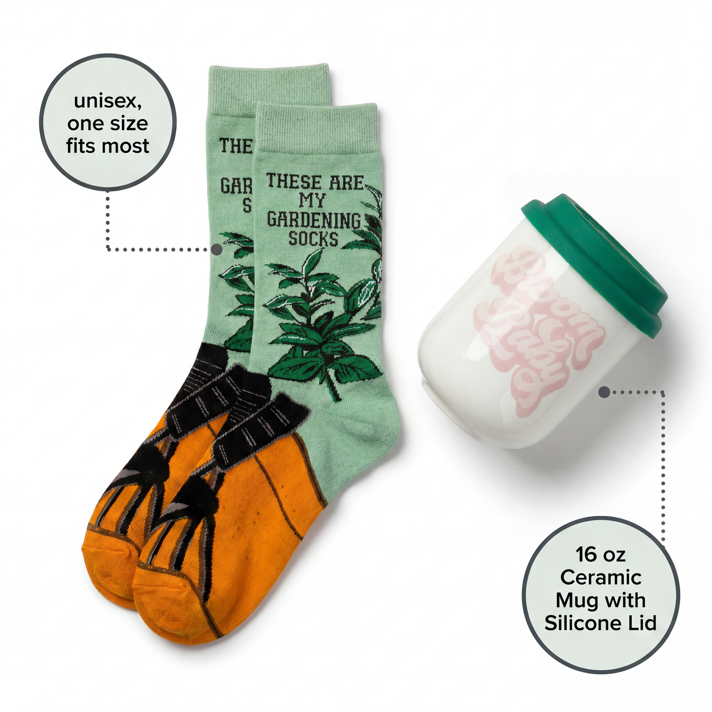 Bloom Baby Gift Set | Travel Mug & Gardening Socks in Gift Bag