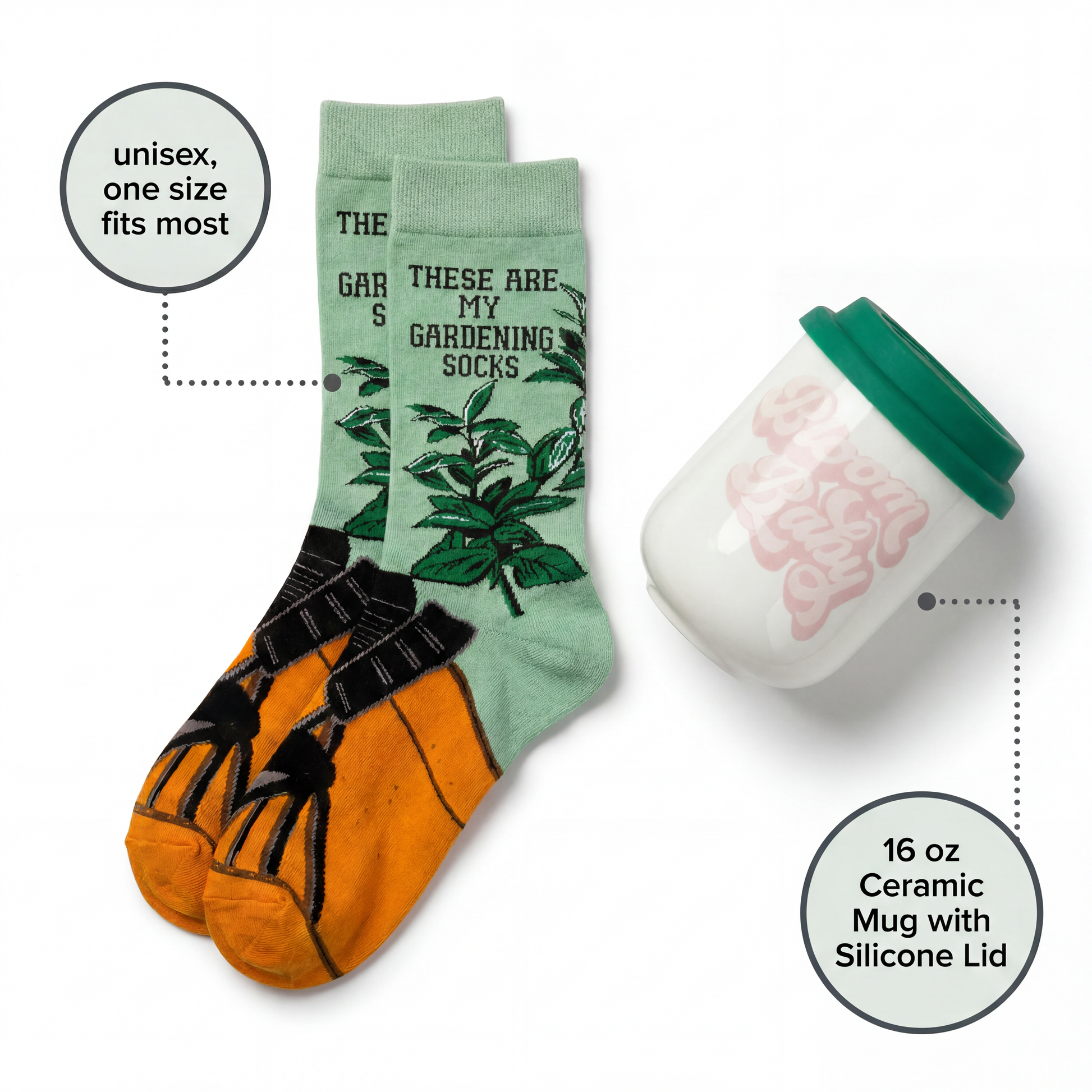 Bloom Baby Gift Set | Travel Mug & Gardening Socks in Gift Bag