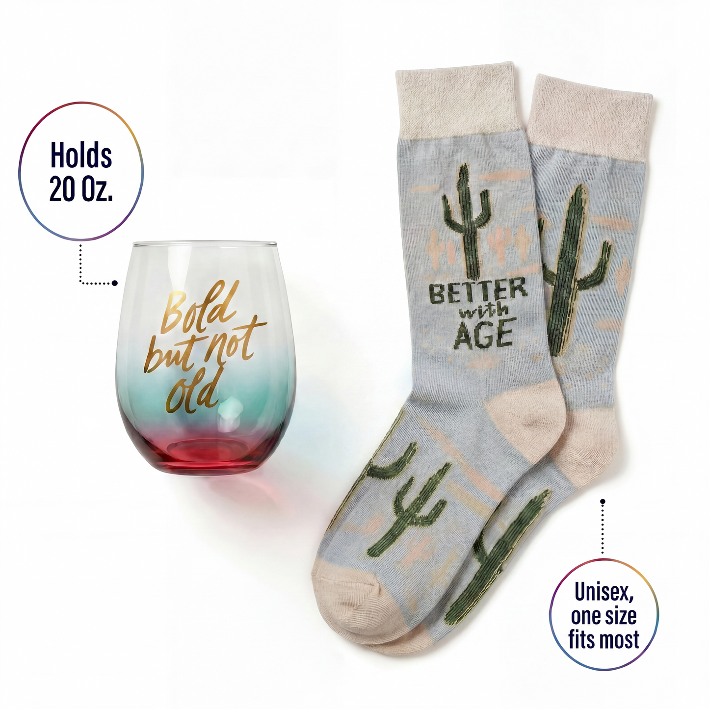 Bold But Not Old Gift Set | Wine Glass & Better with Age Socks in Gift Bag